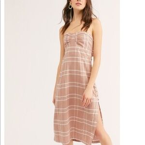 Free People Life like Plaid Strapless Back Bow Tie Boho Dress